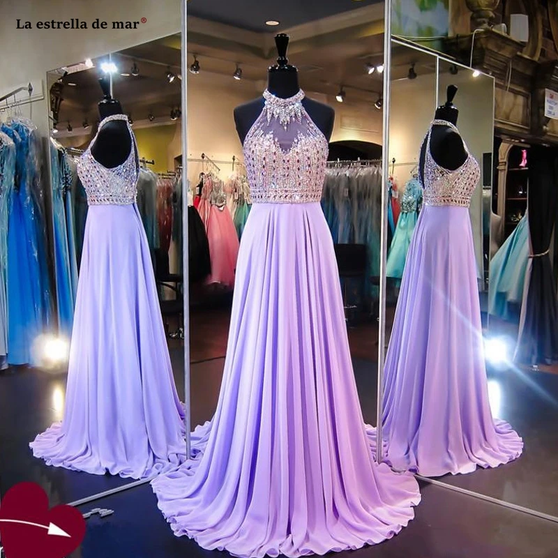 Lavender Halter Prom Dresses Sheer neck Beaded Collar A Line Chiffon Pageant Dresses Evening Wear Open Sexy Back Homecoming Dres
Lavender Halter Prom Dresses Sheer neck Beaded Collar A Line Chiffon Pageant Dresses Evening Wear Open Sexy Back Homecoming Dres