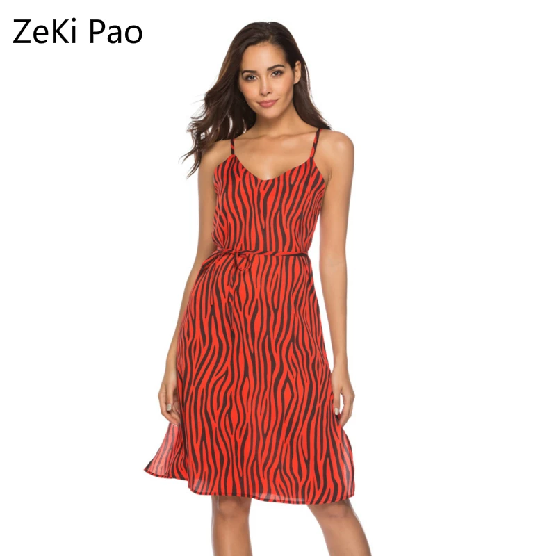2020 Spring and Summer Sexy Zebra Pattern Sling Chiffon Dress Chiffon V-neck Strap Backless Women's Vacation Beach Wind Dress
2020 Spring and Summer Sexy Zebra Pattern Sling Chiffon Dress Chiffon V-neck Strap Backless Women's Vacation Beach Wind Dress
