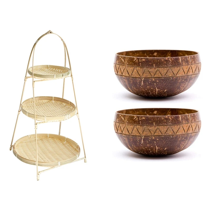 Baskets Tier Rack Fruit Bread Food Storage Rack Three Layers & Handcarved Zigzag Coconut Bowl
Baskets Tier Rack Fruit Bread Food Storage Rack Three Layers & Handcarved Zigzag Coconut Bowl