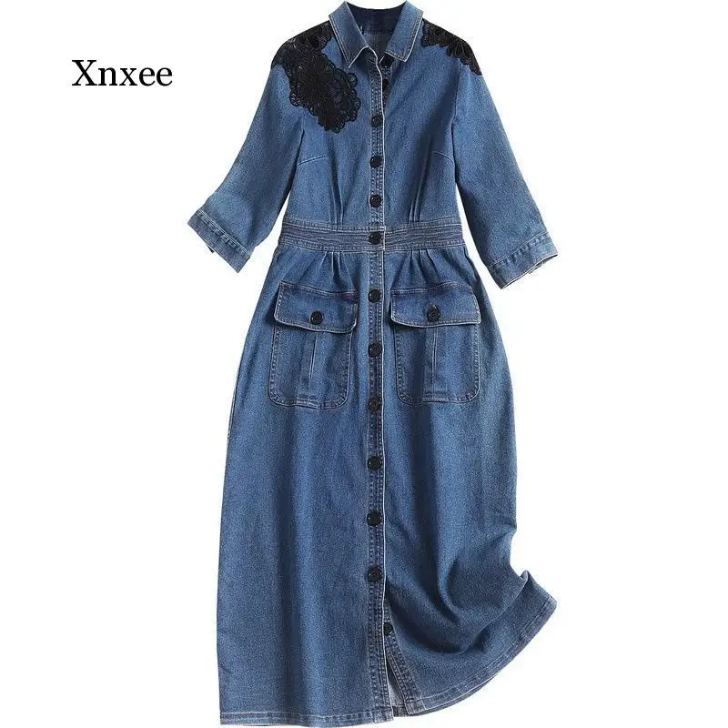 New Spring Summer Lace Patchwork Denim Dresses Japanese Women Blue Jeans Dress Single Breasted Turn Down Collar Sweet Outfits
New Spring Summer Lace Patchwork Denim Dresses Japanese Women Blue Jeans Dress Single Breasted Turn Down Collar Sweet Outfits