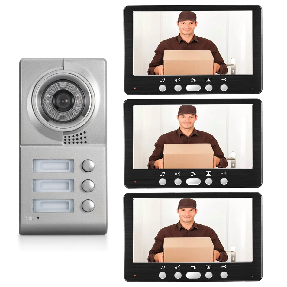 Apartment 3 Units Wired Video Door Phone Audio Visual Doorbell Intercom Entry System smart door bell with Night vision function
Apartment 3 Units Wired Video Door Phone Audio Visual Doorbell Intercom Entry System smart door bell with Night vision function