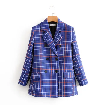Women Vintage Stylish Double Breasted Plaid Blazer Coat Fashion Long Sleeve Pockets Office Wear Female Outerwear Chic Tops 
Women Vintage Stylish Double Breasted Plaid Blazer Coat Fashion Long Sleeve Pockets Office Wear Female Outerwear Chic Tops