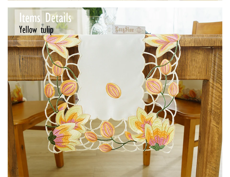 LongShow Luxury Wedding Party Decorative Pink Yellow Color Handmade Satin Cutwork Embroidery Table Runner TV Stand Cabinet Cover LongShow Luxury Wedding Party Decorative Pink Yellow Color Handmade Satin Cutwork Embroidery Table Runner TV Stand Cabinet Cover