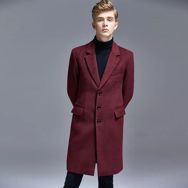 

Autumn & Winter Casual England Slim Single-Breasted Men Suit Collar Woolen Trench Coat Middle Long Mens Jackets and Coats 6XL