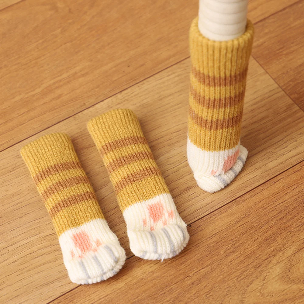 

4pcs Chair Leg Socks Cloth Floor Protection Knitting Wool Socks Anti-slip Table Legs Furniture Feet Sleeve Cover Cat Scratching