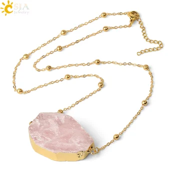 CSJA Natural Stone Pink Quartz Necklace Gold Color Double Buckle Thin Chain Irregular Crystal Pendant Healing Women Jewelry G494
CSJA Natural Stone Pink Quartz Necklace Gold Color Double Buckle Thin Chain Irregular Crystal Pendant Healing Women Jewelry G494