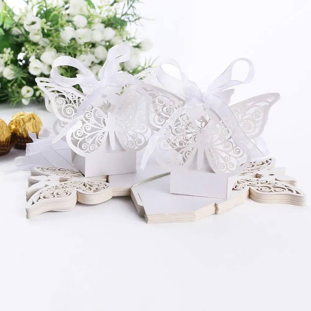50 pack laser cut butterfly wedding favour box with organza