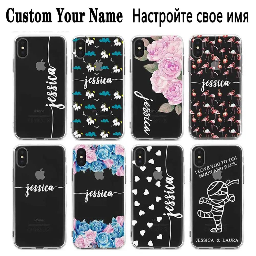 Cute DIY Name Custom Case Cover For iPhone 11 Pro X XR XS Max 5 5s SE 6 6s 7 8 Plus Customized Soft Silicone TPU |