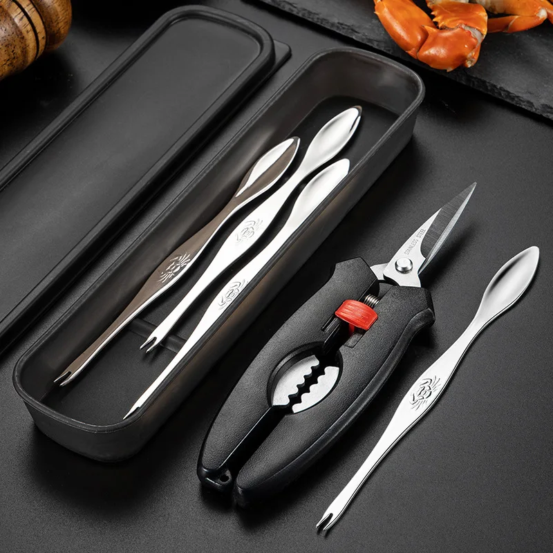 

Crab eating tool 304 stainless steel crab fork crab scissors crab needle crab eight pieces eat crab household hairy crab set.