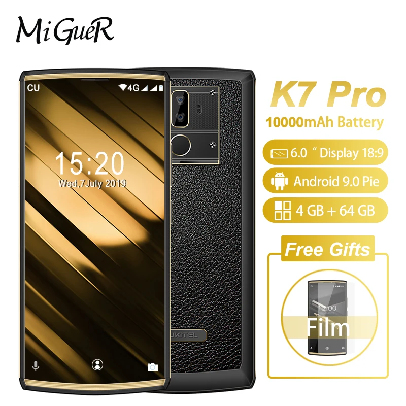 

OUKITEL K7 Pro Smartphone Android 9.0 MT6763 Octa Core 4G RAM 64G ROM 6.0" FHD+ 18:9 10000mAh Fingerprint 9V/2A Mobile Phone