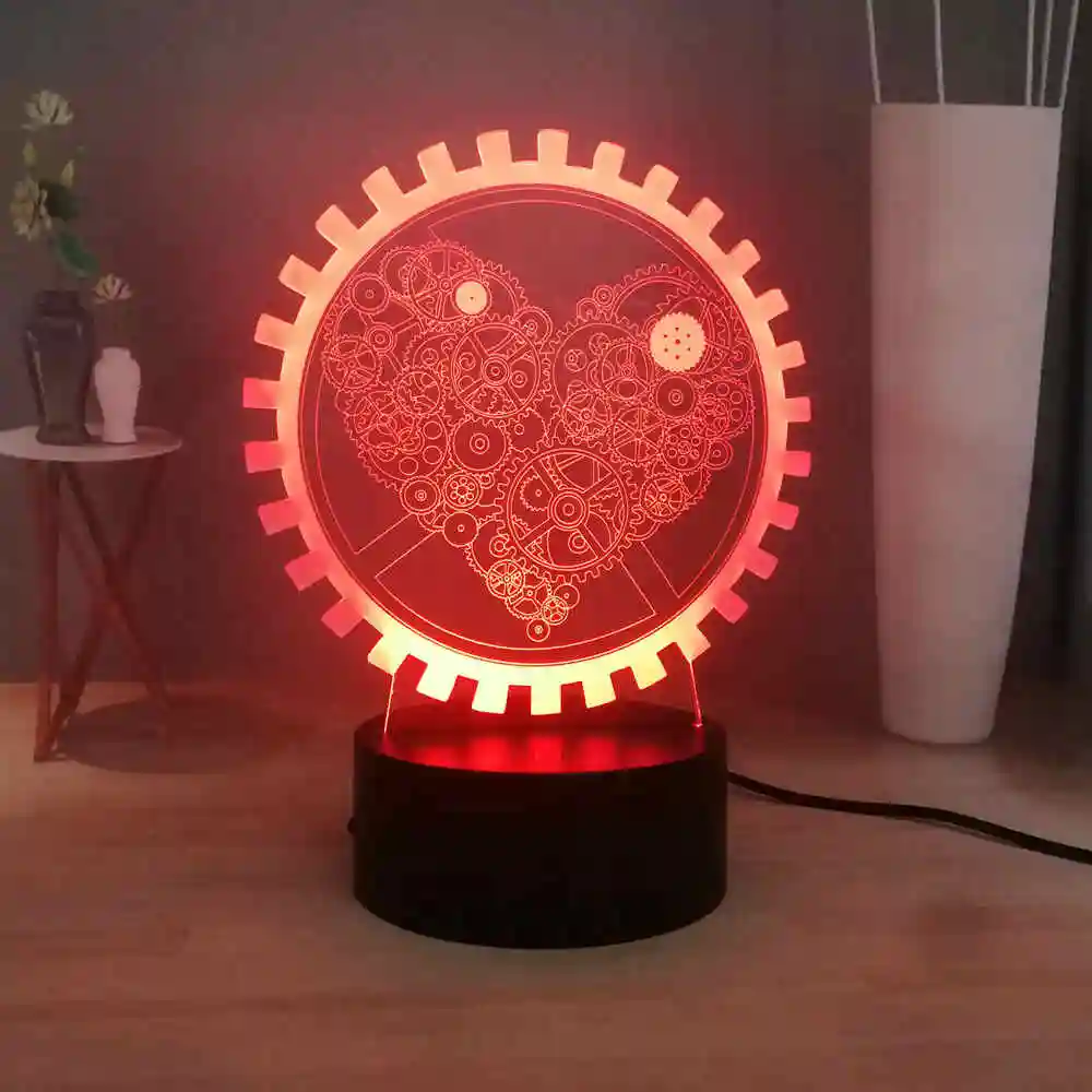 romantic 3d visual desk lamp love wheel gear led night light
