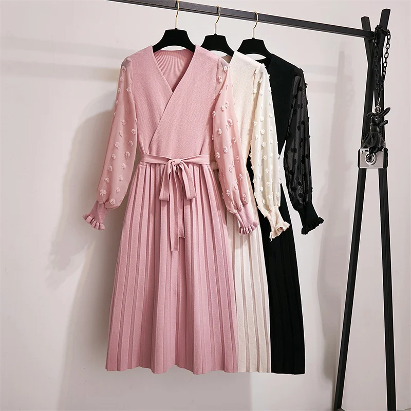 L-4XL 2019 New Fashion Women's Floral Lantern Long Sleeve Chiffon Patchwork Knit Dress Female Temperament V-Neck High Waist Dres
L-4XL 2019 New Fashion Women's Floral Lantern Long Sleeve Chiffon Patchwork Knit Dress Female Temperament V-Neck High Waist Dres