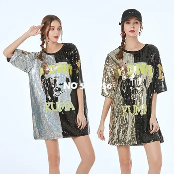 Loose Casual Women's T-shirt Cartoon Bear Pattern Long Sequined Women Tops Tees Tshirt 2020 New Fashion Womens Clothing
Loose Casual Women's T-shirt Cartoon Bear Pattern Long Sequined Women Tops Tees Tshirt 2020 New Fashion Womens Clothing