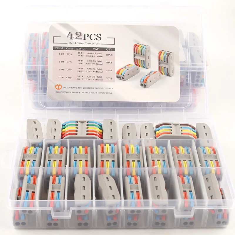 Boxed Quick Wire Connectors SPL-2/3 2/3/4/5 Push-In Conductor Terminal 222 Universal Cable Splitter Electrical Connector
Boxed Quick Wire Connectors SPL-2/3 2/3/4/5 Push-In Conductor Terminal 222 Universal Cable Splitter Electrical Connector