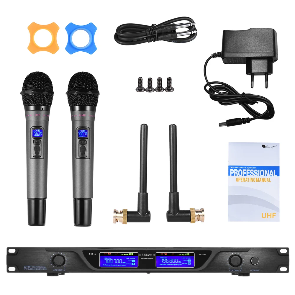 Professional UHF Wireless Microphone Mic System Dual Channels LCD Display Receiver 2 Handheld Microphones
Professional UHF Wireless Microphone Mic System Dual Channels LCD Display Receiver 2 Handheld Microphones