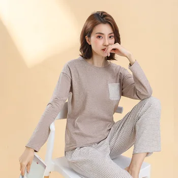 Female Home Suit Spring and Autumn Color Spinning Homewear Set Warm Pajamas Women Pure Cotton Long Sleeve Stripe Pajamas 
Female Home Suit Spring and Autumn Color Spinning Homewear Set Warm Pajamas Women Pure Cotton Long Sleeve Stripe Pajamas