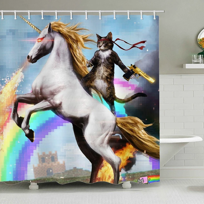 Shower Curtain Cat Hero Unicorn With A Gun Bath Curtains Bathroom For Bathtub Bathing Cover Extra Large Wide 12pcs Hooks
Shower Curtain Cat Hero Unicorn With A Gun Bath Curtains Bathroom For Bathtub Bathing Cover Extra Large Wide 12pcs Hooks