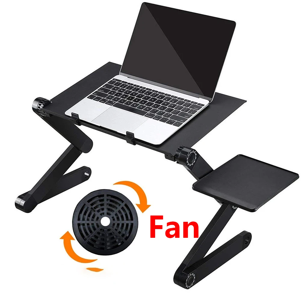 Adjustable Laptop Desk Stand Cooler fan Portable Ergonomic Lapdesk For Bed Sofa PC Notebook Table With Mouse Pad Aluminum | Мебель