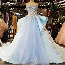 LS00376 sweetheart aplikacje długi pociąg szata de wieczór niebieskie suknie wieczorowe w stylu królewskim w libanie(China)
