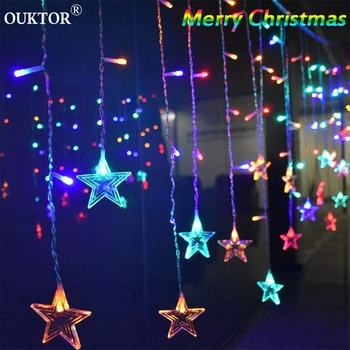3.5M LED Star Curtain String Lights Icicle Fairy Garland Lights Christmas Tree Decoration Lights For Home Holiday Party Xmas 
3.5M LED Star Curtain String Lights Icicle Fairy Garland Lights Christmas Tree Decoration Lights For Home Holiday Party Xmas