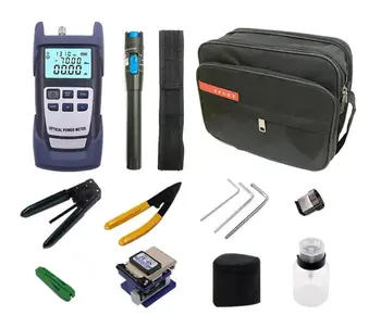 9 tools Fiber Optic FTTH Tool Kit with FC-6S Fiber Cleaver Optical Power Meter 10kmvisual fault locator