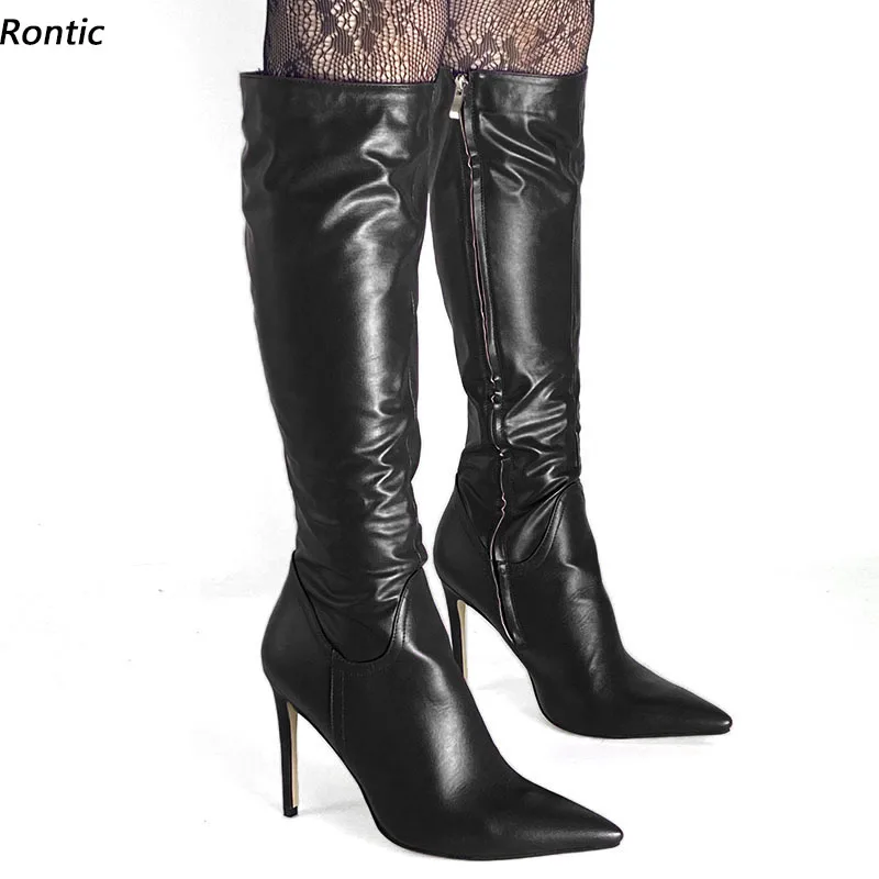 Rontic Handmade Italian Style Women Winter Knee Boots Full Zipper Unisex Stiletto Heels Pointed Toe Black Party Shoes Size 35-47
Rontic Handmade Italian Style Women Winter Knee Boots Full Zipper Unisex Stiletto Heels Pointed Toe Black Party Shoes Size 35-47