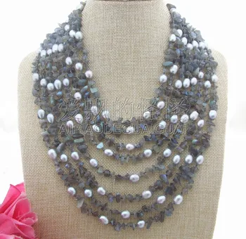 N042002 19" 8Strands Pearl&Natural Labradorite Necklace
N042002 19" 8Strands Pearl&Natural Labradorite Necklace