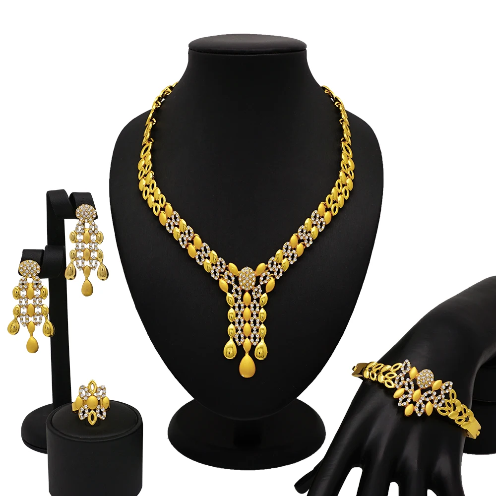 

Wholesale Luxury Nigerian Women Wedding Jewelry Sets Big Chunky Necklace Earrings Bridal Dubai Gold African Fashion Jewellery Se