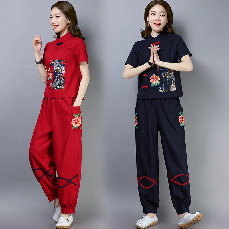 2019 Spring New Style Ethnic-Style Joint Embroidered Cotton Linen Loose Pants + Short Sleeve Stand Collar Tops Set
2019 Spring New Style Ethnic-Style Joint Embroidered Cotton Linen Loose Pants + Short Sleeve Stand Collar Tops Set