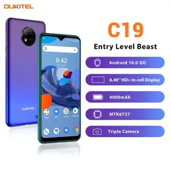 

OUKITEL C19 Quad Core Android 10.0 Mobile Phone 6.49inch 2GB 16GB Smartphone MTK6737 4000mAh TYPE-C Port Original