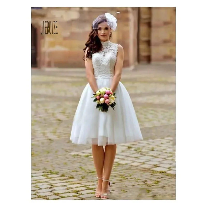 JIERUIZE A Line Short Wedding Dresses Sleeveless High Neck Boho Lace Applique robe de mariee Bridal Gown For Bride Custom
JIERUIZE A Line Short Wedding Dresses Sleeveless High Neck Boho Lace Applique robe de mariee Bridal Gown For Bride Custom