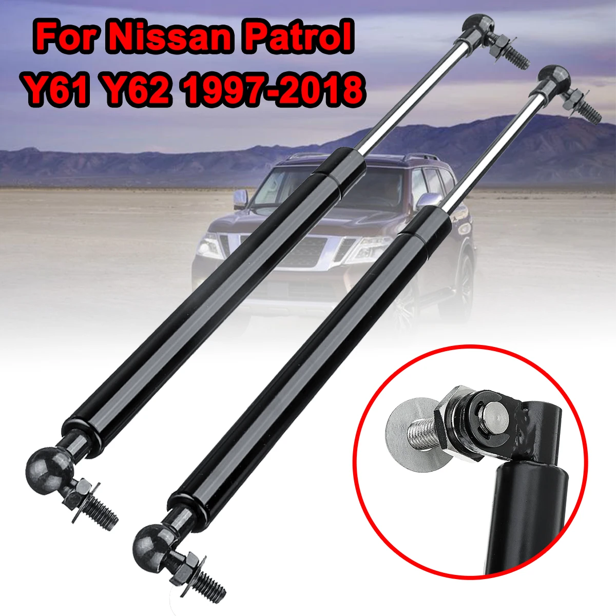 

2pcs 41cm Steel Support Rod for Nissan Patrol Y61 Y62 1997-2018 Car Bonnet Hood Lift Supports Shock Gas Struts Bars