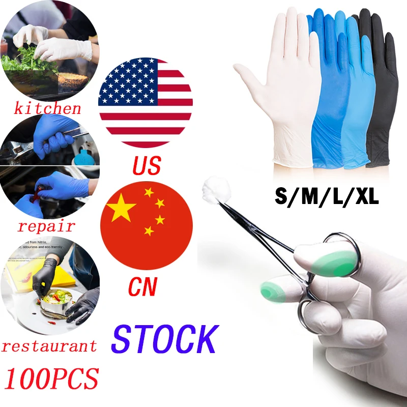 

100Pcs Disposable Nitrile Gloves, Non-Toxic, Food Safe, Allergy Free Universal Kitchen/Dishwashing/Household /Garden/Industrial