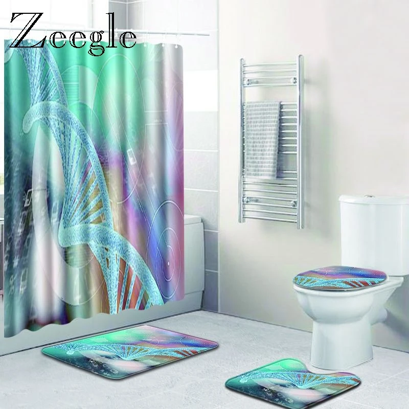 Zeegle Shower Curtain Set with Toilet Rug Waterproof Curtains Bathroom Pedestal Lid Cover Bath Mat Washable | Дом и сад
