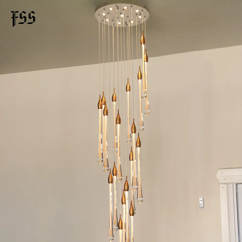 FSS Modern Luxury Crystal Chandelier Lighting For Staircase Spiral Design Water Drop Crystal Lamp Lobby Long LED Cristal Lustre
FSS Modern Luxury Crystal Chandelier Lighting For Staircase Spiral Design Water Drop Crystal Lamp Lobby Long LED Cristal Lustre