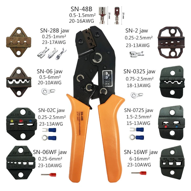 Wire Connector Crimping Pliers Tools Kit SN-48B for Tab 2.8 4.8 6.3 Pulg/tube/insulation Bag Electrical Repair Clamp Tools Set
Wire Connector Crimping Pliers Tools Kit SN-48B for Tab 2.8 4.8 6.3 Pulg/tube/insulation Bag Electrical Repair Clamp Tools Set
