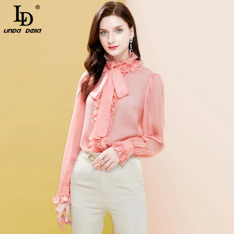 LD LINDA DELLA 2020 Summer Fashion Designer Pink Blouses Women Bow tiw Collar Ruffles Shirt Ladies Solid Top
LD LINDA DELLA 2020 Summer Fashion Designer Pink Blouses Women Bow tiw Collar Ruffles Shirt Ladies Solid Top