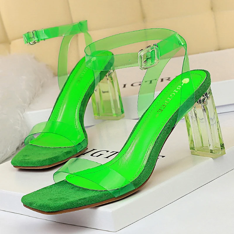 Женские босоножки на высоком каблуке 8 см неоново-Зеленые платформе туфли с