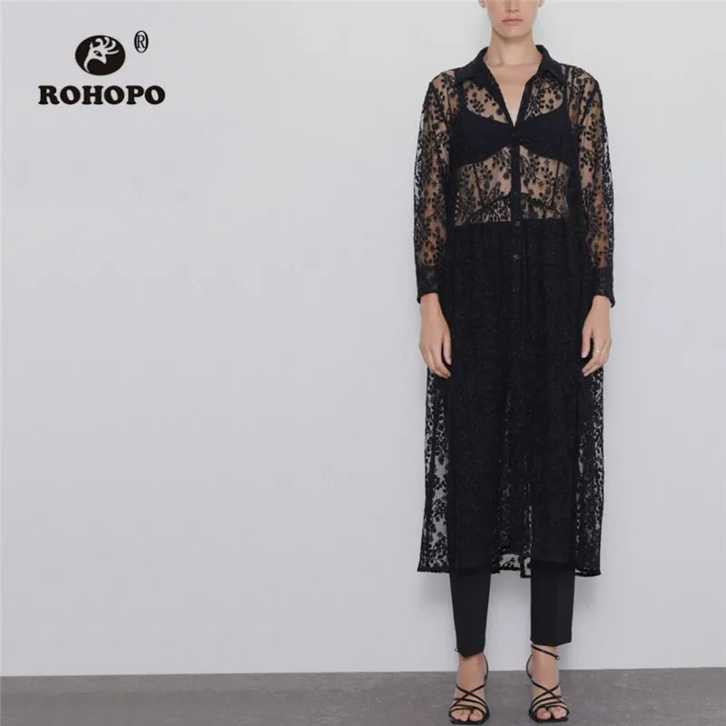 ROHOPO Embroidery Mesh Fabric Black Autumn Midi Blouse Dress Semi Transparent Buttons Fly Lantern Long Sleeve Holiday Robe #6491
ROHOPO Embroidery Mesh Fabric Black Autumn Midi Blouse Dress Semi Transparent Buttons Fly Lantern Long Sleeve Holiday Robe #6491