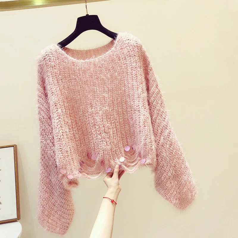 Sweater for Woman Sequined Mohair Sweater Women's 2020 Autumn New Bat Horn Sleeve Soft Pink Sweater Women's Sweaters Jumper
Sweater for Woman Sequined Mohair Sweater Women's 2020 Autumn New Bat Horn Sleeve Soft Pink Sweater Women's Sweaters Jumper