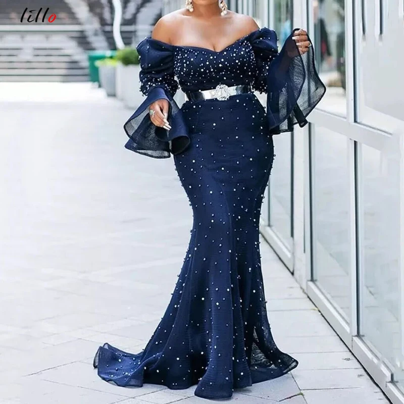 Plus Size African Women Party Dress Mesh Clothes Slash Neck Evening Dress Elegant Sequins Flare Long Sleeve Fishtail Dress 5XL
Plus Size African Women Party Dress Mesh Clothes Slash Neck Evening Dress Elegant Sequins Flare Long Sleeve Fishtail Dress 5XL
