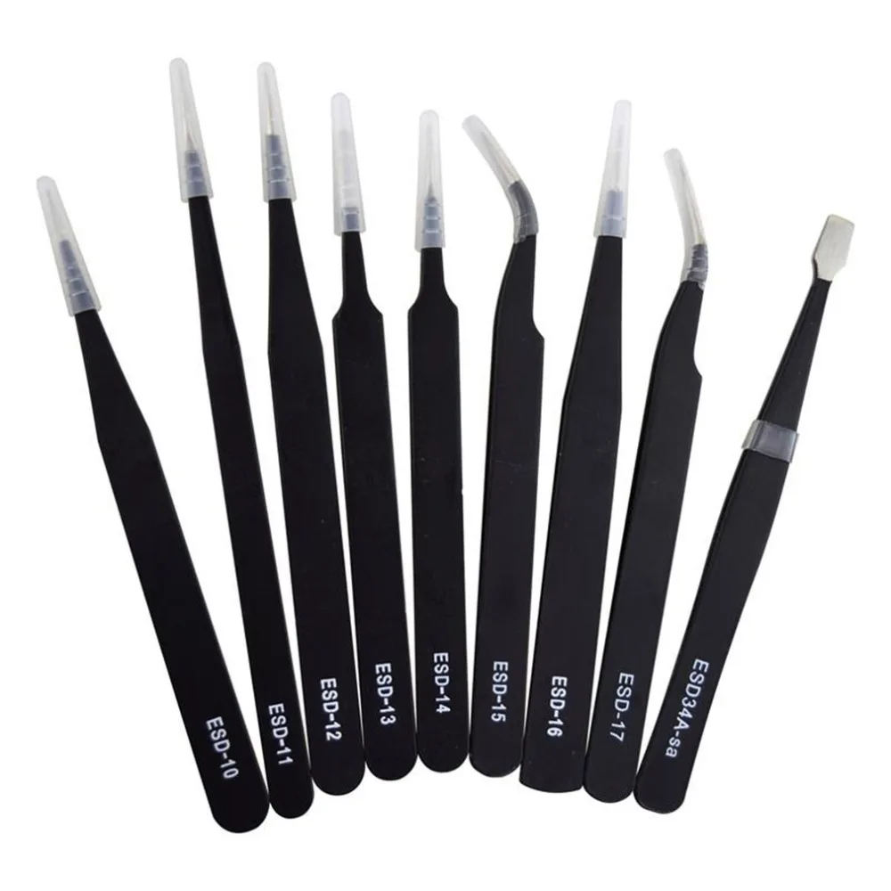 9PCS ESD Stainless Steel Tweezers Kit Precision Anti-static Maintenance Tools Precision for Electronics Jewelry Phone Repairing
9PCS ESD Stainless Steel Tweezers Kit Precision Anti-static Maintenance Tools Precision for Electronics Jewelry Phone Repairing