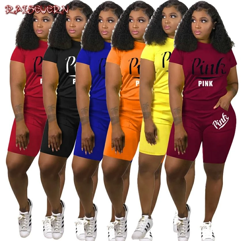 2019 Women New Pink Letter Print Short Sleeve O-neck Tee Top Above Knee Pants Suit 2pcs Women's Sporty Set Tracksuit H1135
2019 Women New Pink Letter Print Short Sleeve O-neck Tee Top Above Knee Pants Suit 2pcs Women's Sporty Set Tracksuit H1135