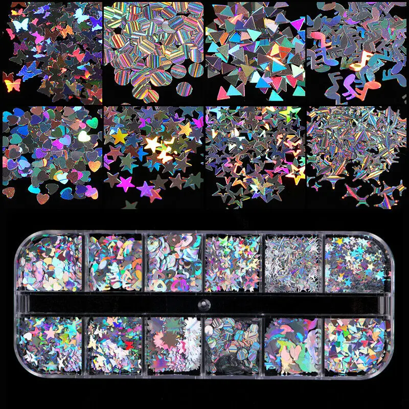 12 grids/box AB holographic laser flash sheet full mixed triangle star heart moon flash sequin nail art decoration sequin
12 grids/box AB holographic laser flash sheet full mixed triangle star heart moon flash sequin nail art decoration sequin