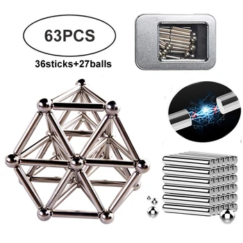 63PCS Magnet Toys Construction Designer Magnetic Building Blocks Magnetic Bars & Metal Ball For Kids Adults Relief Stress Toys
63PCS Magnet Toys Construction Designer Magnetic Building Blocks Magnetic Bars & Metal Ball For Kids Adults Relief Stress Toys