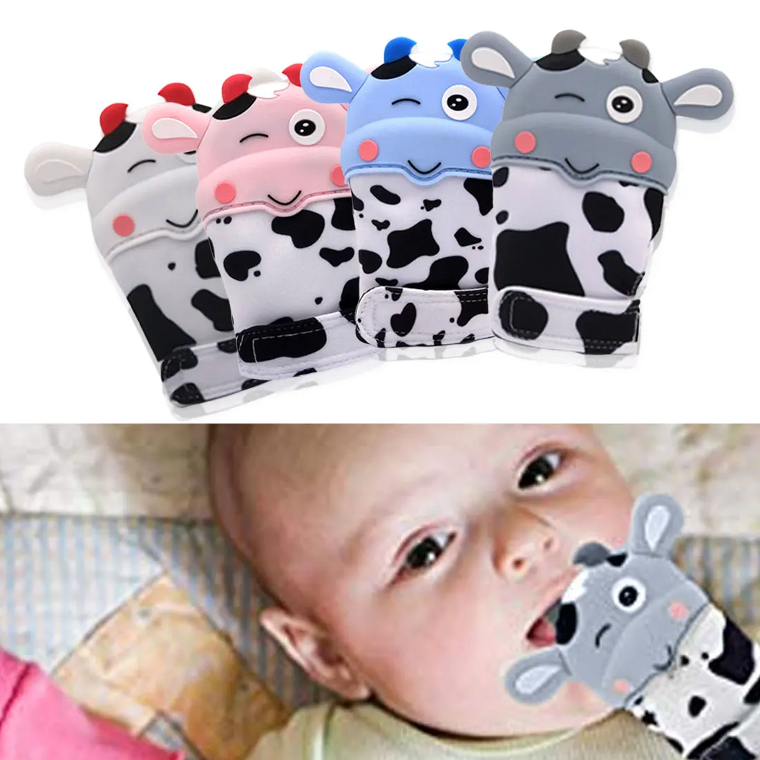 Baby Silicone Mitts Teething Mitten Cow Shape Glove Newborn Sound Teether Chewable Nursing Teether Natural stop Sucking Thumb
Baby Silicone Mitts Teething Mitten Cow Shape Glove Newborn Sound Teether Chewable Nursing Teether Natural stop Sucking Thumb