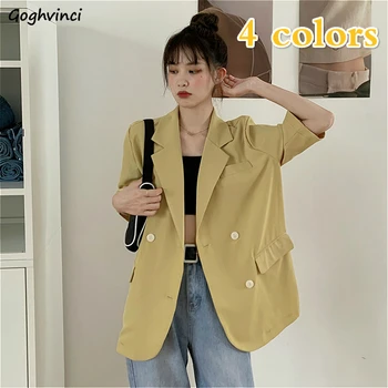 Blazers Women Double-breasted Half-sleeve Solid Fashion Sweet Korean Style Loose Womens Outwear Blazer Elegant Summer Chic New 
Blazers Women Double-breasted Half-sleeve Solid Fashion Sweet Korean Style Loose Womens Outwear Blazer Elegant Summer Chic New