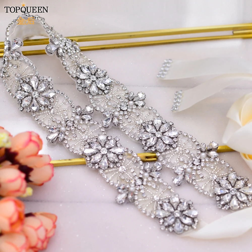 

TOPQUEEN S441 Wedding Belt Rhinestone Bridal Sparkly Applique for Women Bride Female Dresses Gown Luxury Crystal Decorative Sash