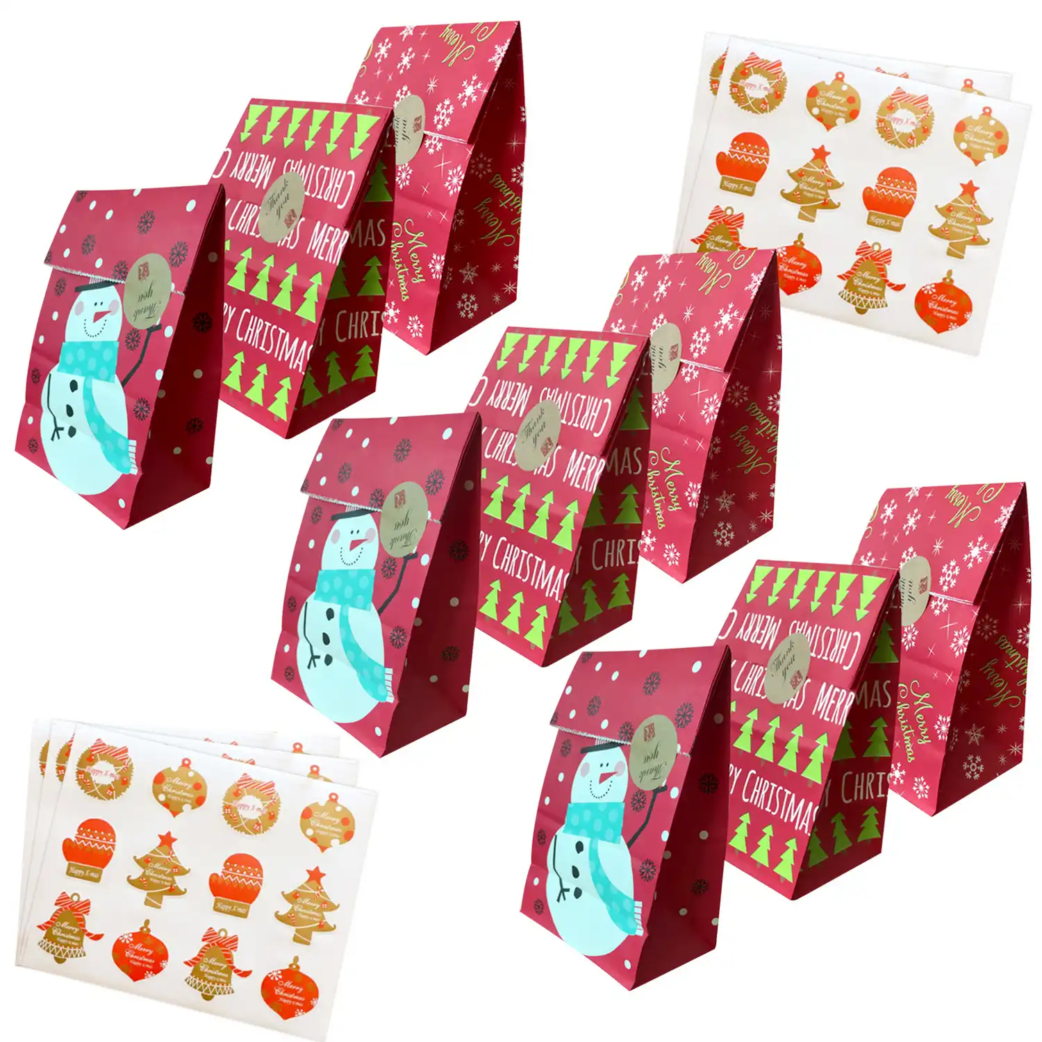 behogar 50pcs christmas kraft paper goodie gift bags with 60pcs