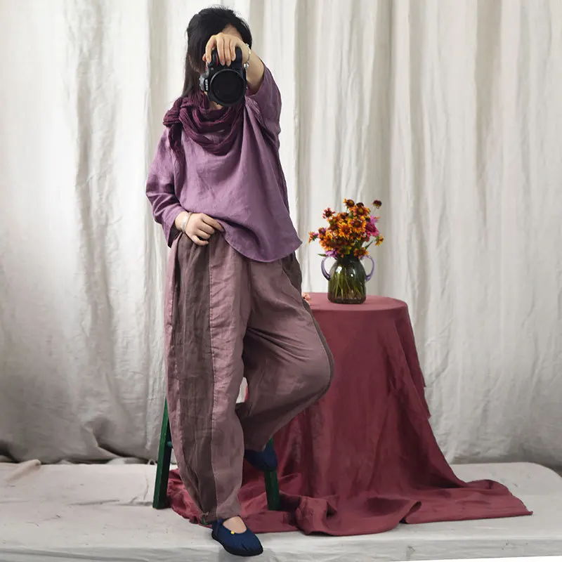 Women Linen Contrast Color Elastic Waist Pants Female Autumn Spring Patchwork Flax Wide Leg Pants Trousers 2019
Women Linen Contrast Color Elastic Waist Pants Female Autumn Spring Patchwork Flax Wide Leg Pants Trousers 2019